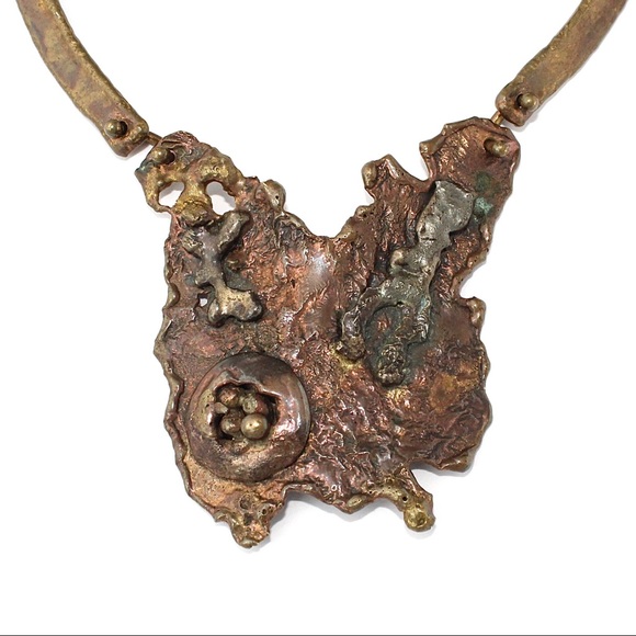 Vintage Jack Boyd Era Molten Bronze Necklace Brutalist Mid-Century Modernist - Picture 3 of 8